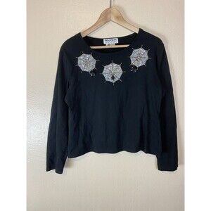 Jack B Quick L Beaded Spider Web Halloween Holiday Top T-Shirt Scary Black